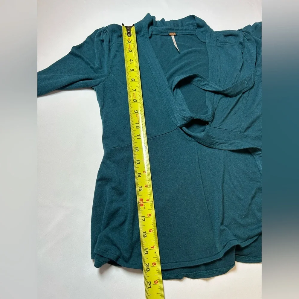 Free People Teal Tie-Front long sleeve peplum top size small